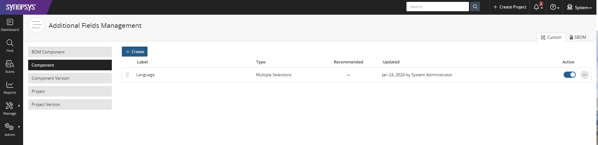 Create Language custom field